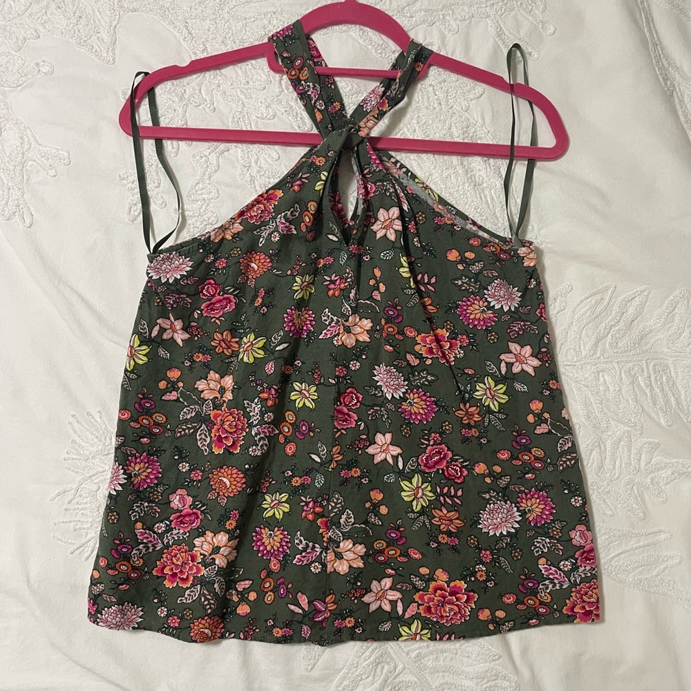 Floral Halter Neck Top - Green and Pink
